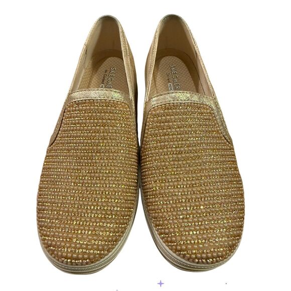 Skechers Double Up Shiny Dancer Slip On Sneakers  Gold 6.5 Memory Foam - Picture 3 of 15
